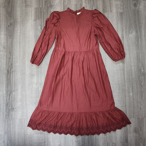 Universal Thread Dress Womens Small Brown Prairie Cottage Core Pandemic Ruffle - Picture 1 of 6